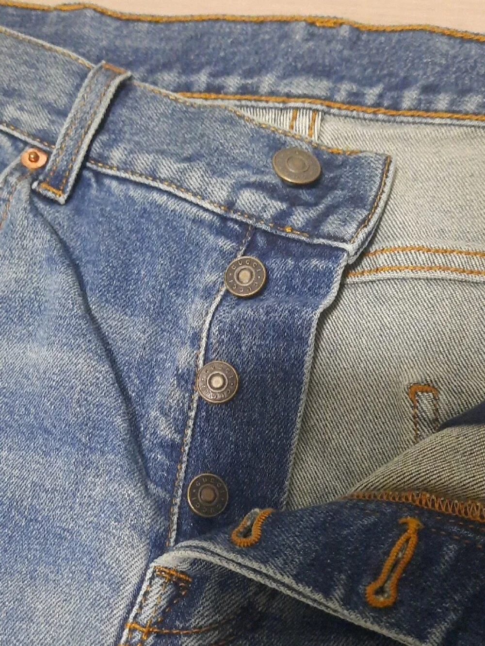 Gucci Men's Blue Slim Straight Jeans with Navy Logo Patch